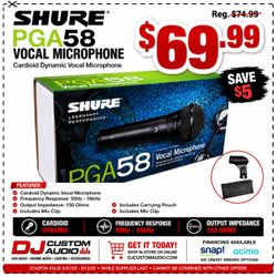 Shure PGA Series Cardioid Dynamic Microphone Carrying Pouch Mic Clip PGA58 🚨 Payment Options Available 🚨 No Credit Needed 🚨