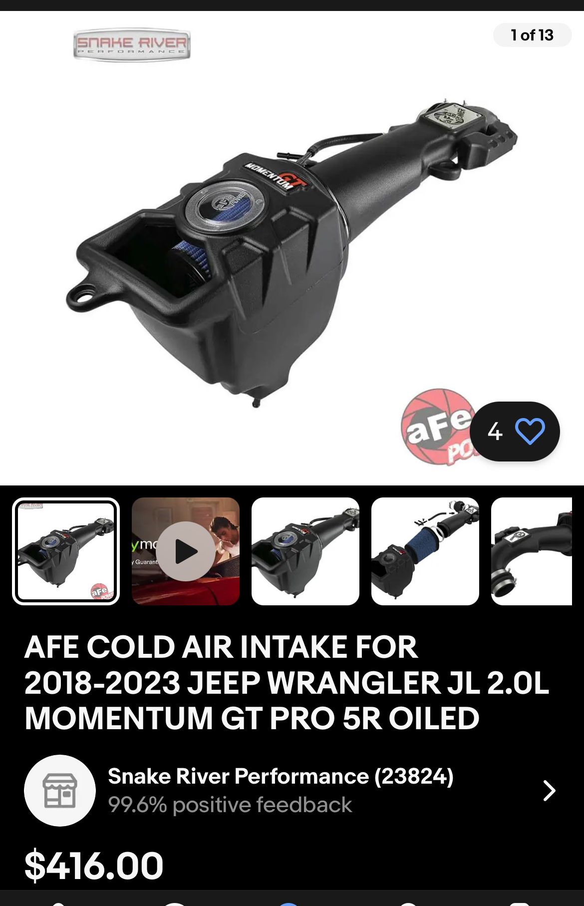 AFE Intake For A 2019 Jeep Wrangler 