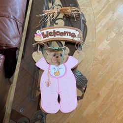 Welcome Baby Girl Wall Hanging Wood Decor