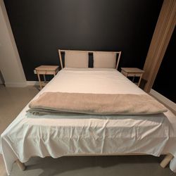 IKEA queen bedframe, mattress & side tables