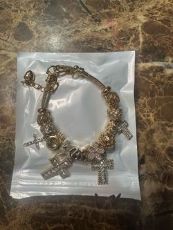 Gold-Tone Charm Bracelet with Cross Charms