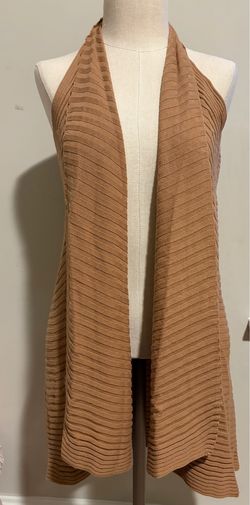 Tracy M. Beige Ribbed Knit Open Sleeveless Sweater Vest 100% Cotton Size M