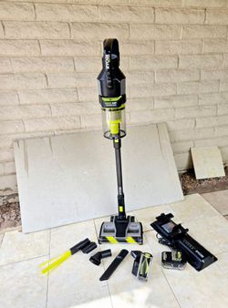 RYOBI 18V HP Brushless Advanced WHISPER Series  Dual Roller  Stick Vacuum Cleaner Kit with 4 Ah High Performance Battery and Charger Docking Station
