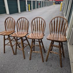 Set Of 4 Nice Oak Swivel Bar Stools. "CHECK OUT MY PAGE FOR MORE DEALS "