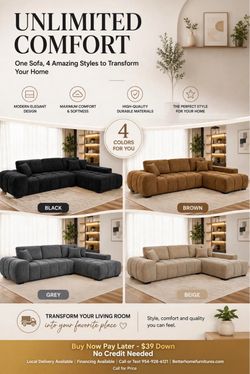 Modern Sectional Sofa – 4 Color Options- finance available