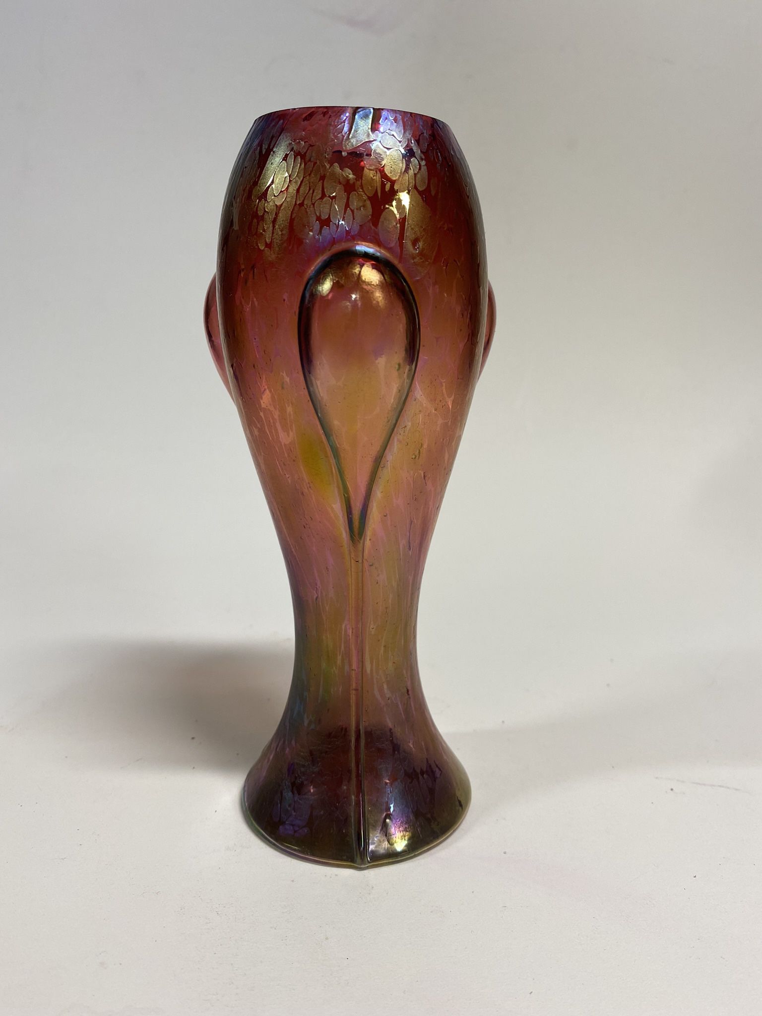 Unique Vintage Bohemian Cranberry Art Glass Vase