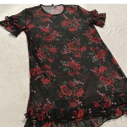 Floral H&M Mesh Dress Size 10 See Through 🌹🖤