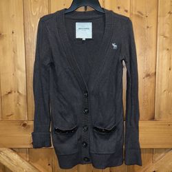 Abercrombie cardigan sweater varsity grandpa longer v-neck sequin pocket Size:XL