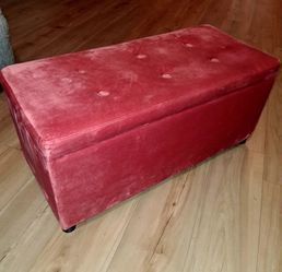 Small red velvet storage chest chair