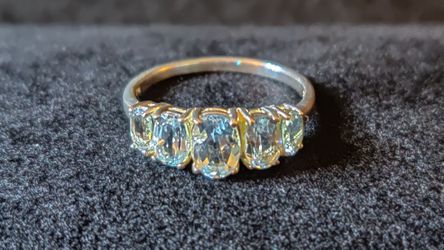 Sterling Silver Blue & White Topaz 5-Stone Sz 10 designer RJ GRAZIANO stamped 925 RJ 10 gorgeous piece
