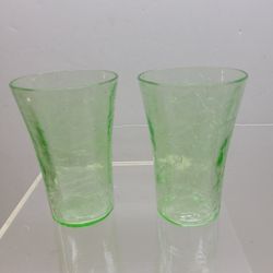 2 VINTAGE URANIUM CRACKLED GLASSES