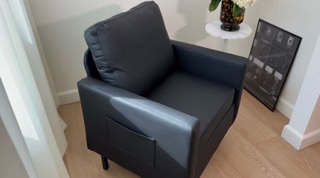 Black Modern Faux Leather Accent Chair with Arms
