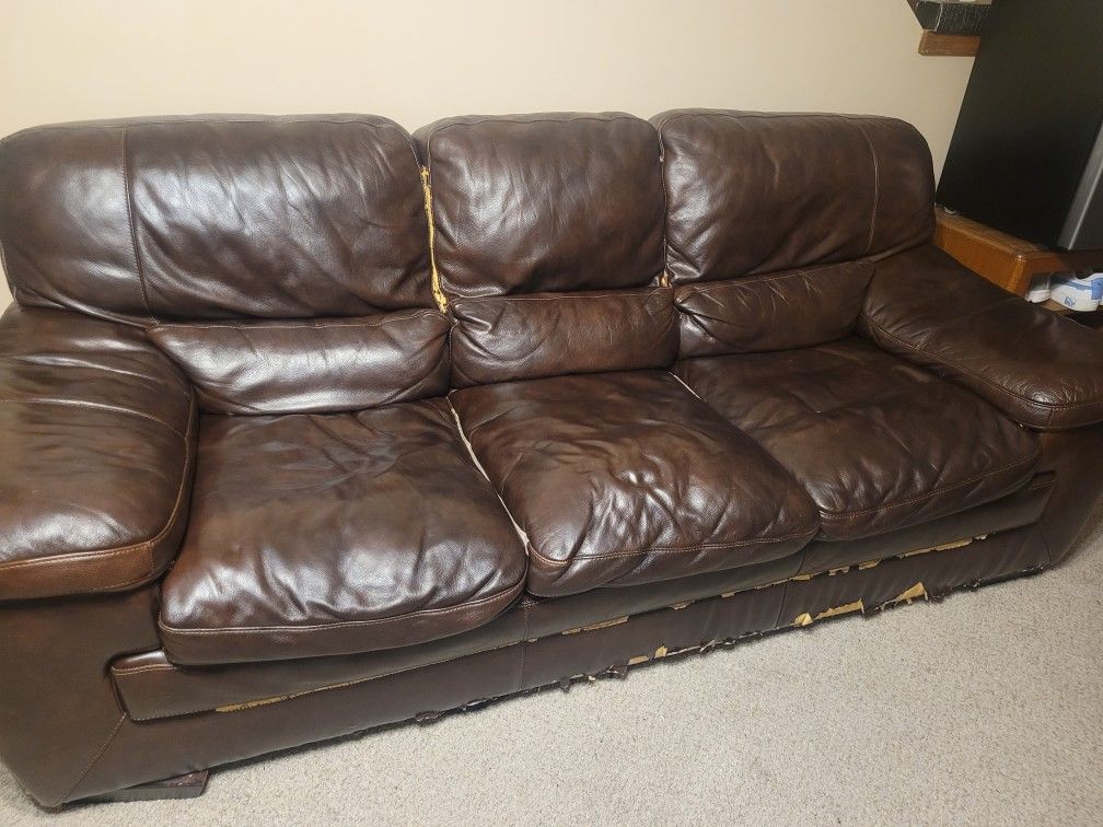 Brown Faux Leather Couch, Chair And Ottoman Set