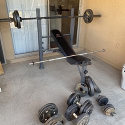 Olympic Bar, Plates, And Marcy Bench