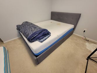 Gray Queen-Sized Bed (Amolife Upholstered Bed) w/ Mattress
