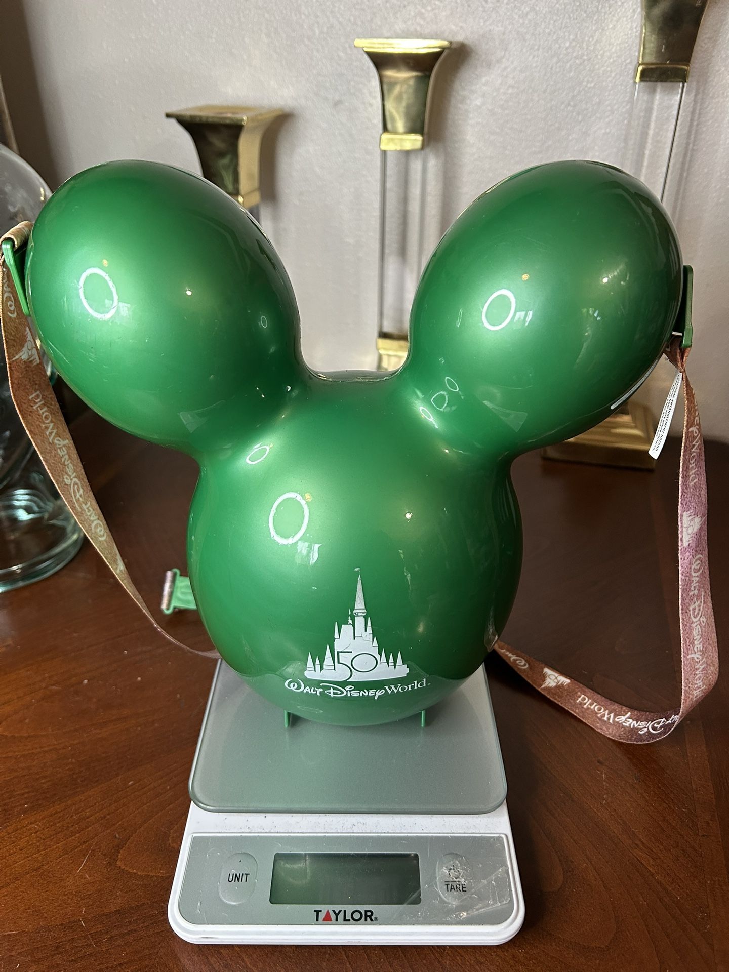 Walt Disney World 50th Anniversary. Metallic Green Mickey Balloon Popcorn Bucket