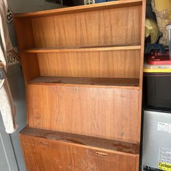 Danish Modern Teak Bookshelf cabinet with Drop Down Desk