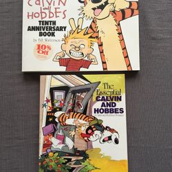 Calvin and Hobbes collectible set of 2 comic books, The Essential Calvin and Hobbes, 255 pages, The Calvin and Hobbes Tenth Anniversary Book 208 pages