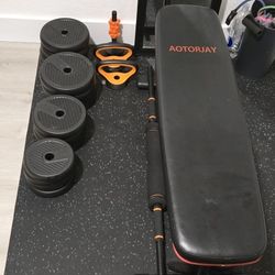 Foldable Workout Bench And Weights Set