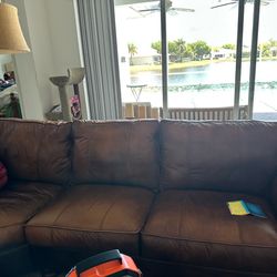 Leather Sectional Couch—Brown, 17’ x 17’