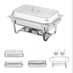 Chafing Dish Buffet Set, 8 Qt 4 Pack, Stainless Chafer with 4 Full Size Pans, Rectangle Catering Warmer Server with Lid Water Pan Folding Stand Fuel T