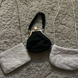 Vintage Beaded White Purse,, Black Purse