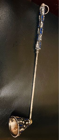 Antique Silver Ladle with Blue Enamel Handle