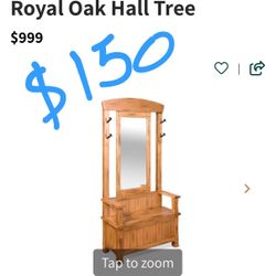 Royal Oak Hall Tree - Mirror, Hooks & Bench Storage