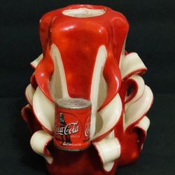 Hand Carved Coca Cola Ribbon Curl Candle 5” Tall