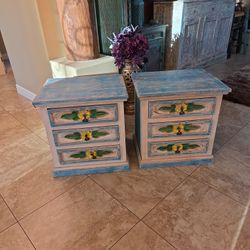 Pair Of Rustic Wood Side Tables