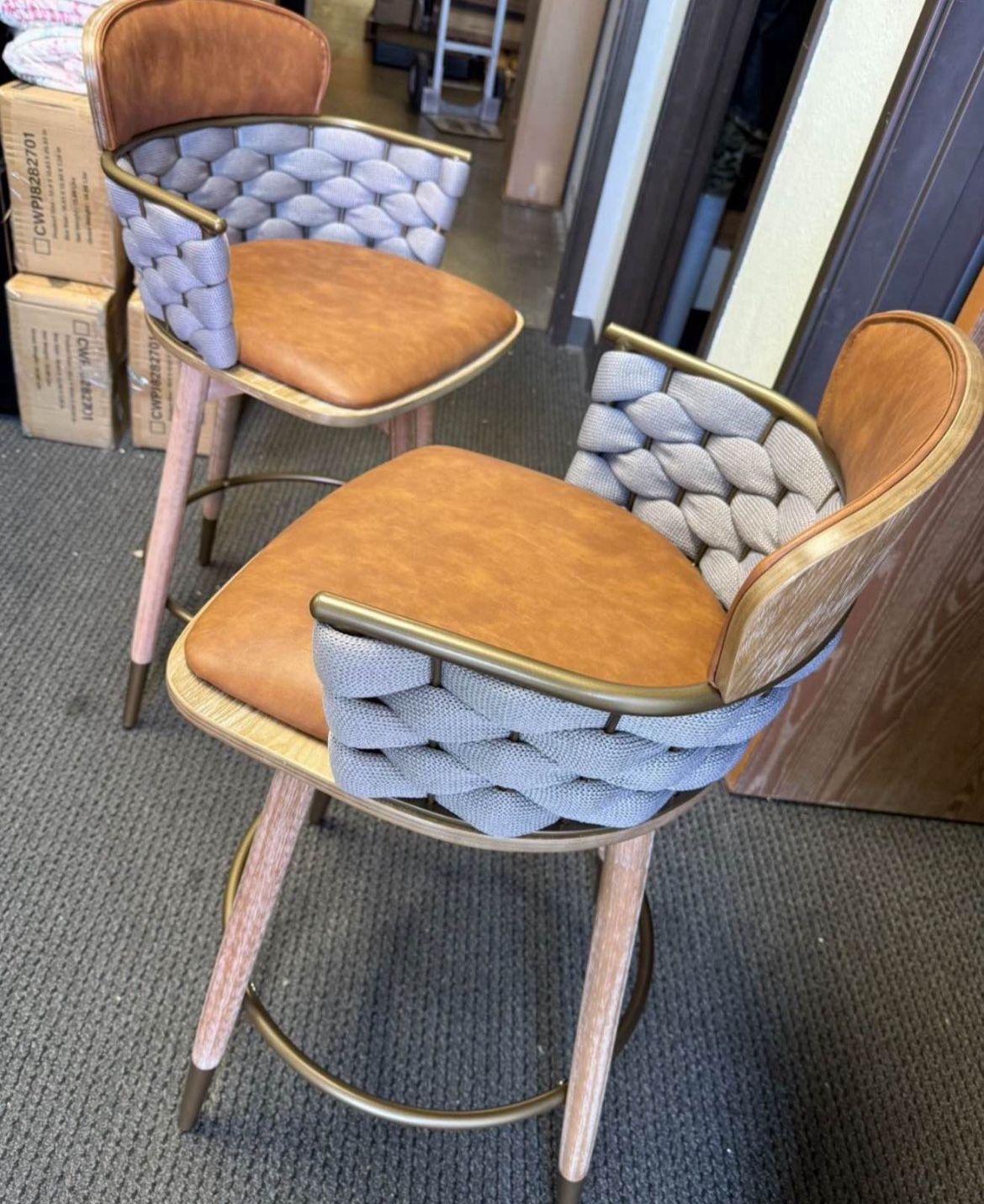 24 Inch Bar Stool with Faux Leather Seat (Set of 3)