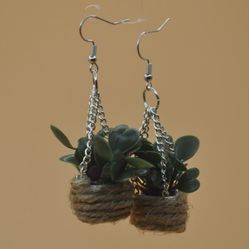 Adorable Handmade Hanging Plant Earrings.  Nickel Free Hardware.