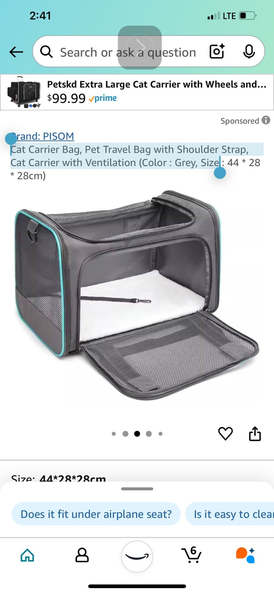 Cat Carrier Bag, Pet Travel Bag with Shoulder Strap, Cat Carrier with Ventilation (Color : Grey, Size