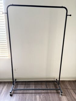 Moving Sale – Rolling Clothing Rack with Mesh Shelf