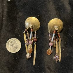 Pair Of Handcrafted Brass Boho Dangling Earrings