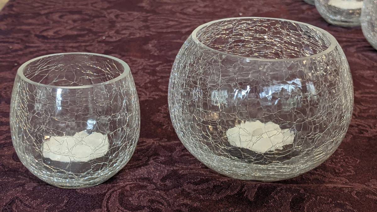 Crackle Glass Clear Votives, 30 Large, Clean with tealights