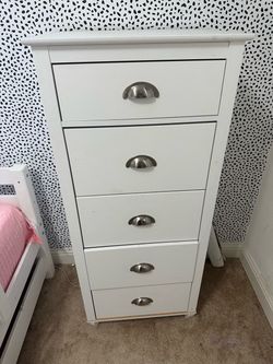 2x White Tall Narrow 5-Drawer Chests