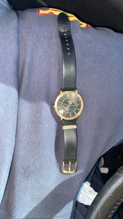 Versace Watch Black Leather Gold Tone