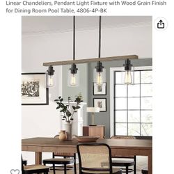 4-Light Kitchen Island Lighting, 36.6 inch Farmhouse Linear Chandeliers, Pendant Light Fixture with Wood Grain Finish for Dining Room Pool Table, 4806