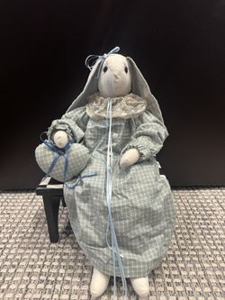 VintageStuffed Folk Art Bunny Rabbit Doll Country Primitive 24”