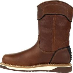 NEW SZ  7.5 Wide  Or 9  Georgia Work Boots Men Waterproof Pull on Industrial Boot Brown Amp Lt Wedge Wellington