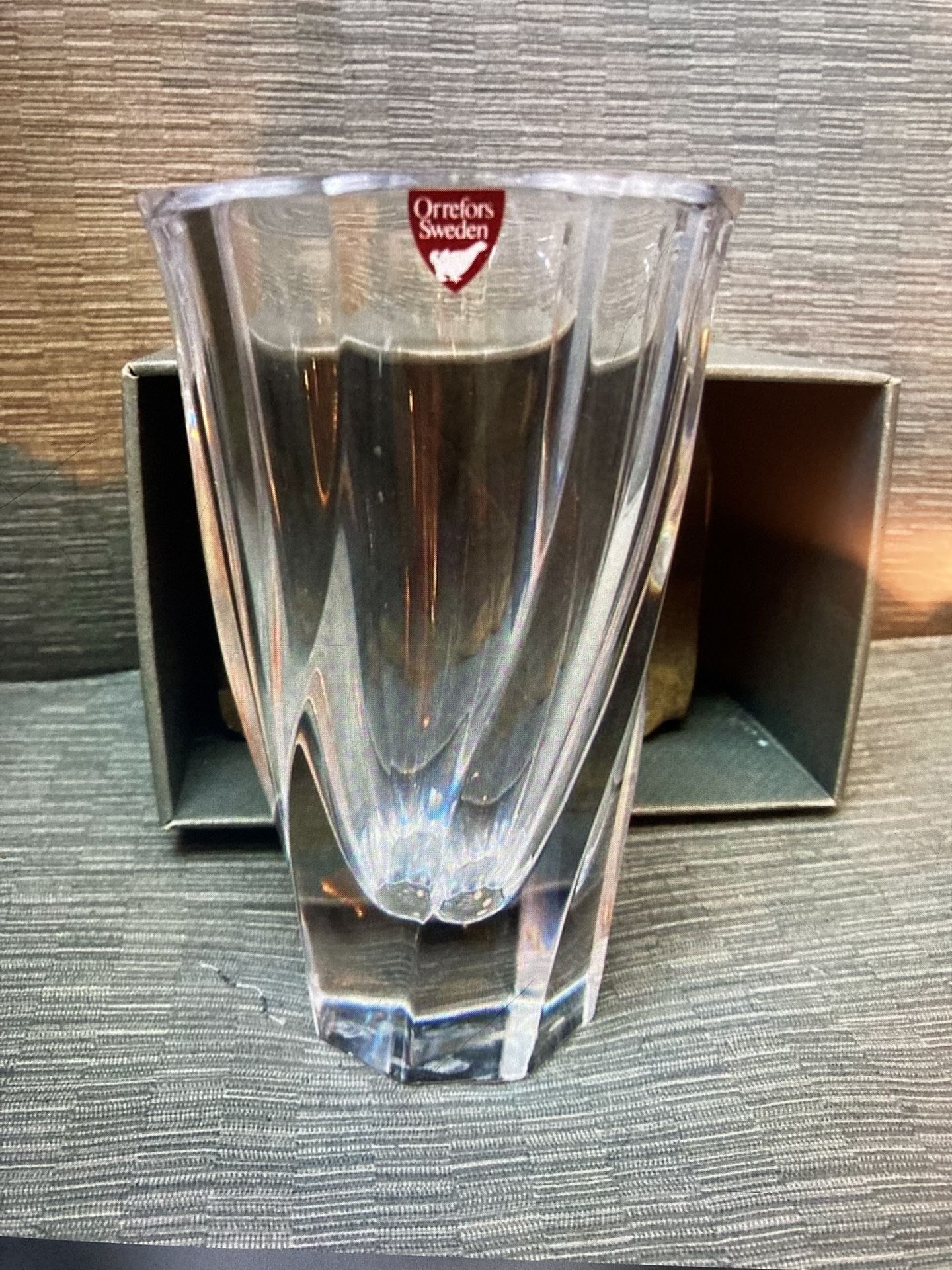 Orrefors Signed Crystal 6 1/8” Vase  Residence Swirl By Olle Alberius 