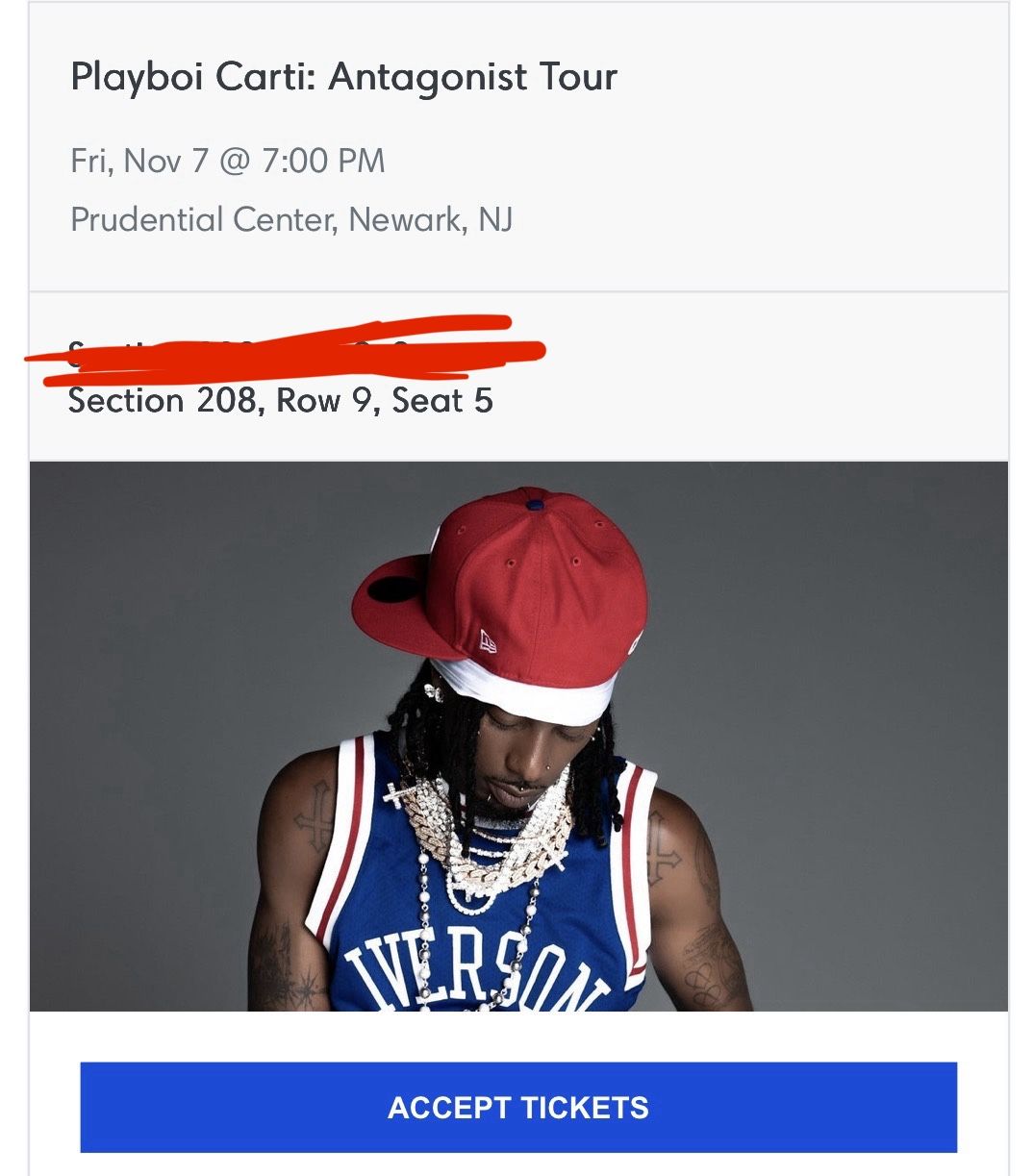 1 LEFT. Playboi Carti Antagonist Tickets. Prudential Center NJ 11/07