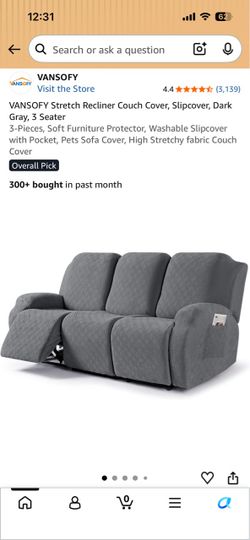 VANSOFY Stretch Recliner Couch Cover 3 Seater