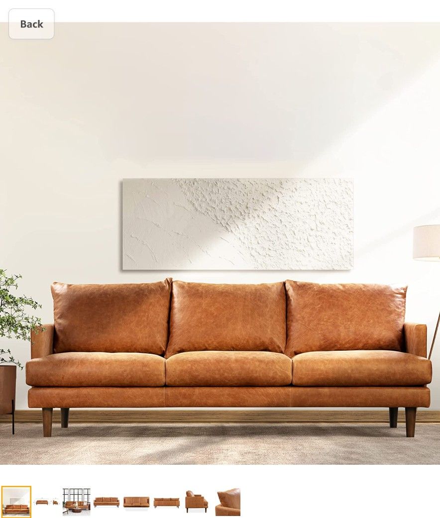 POLY & BARK Girona Leather Couch 88Inch Leather Sofa with Tufted