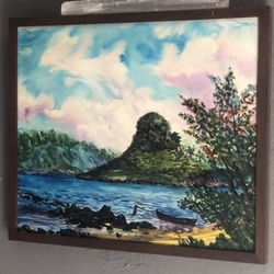 Antique Original Hawaiian Water Painting Oil On Wood Canvas 