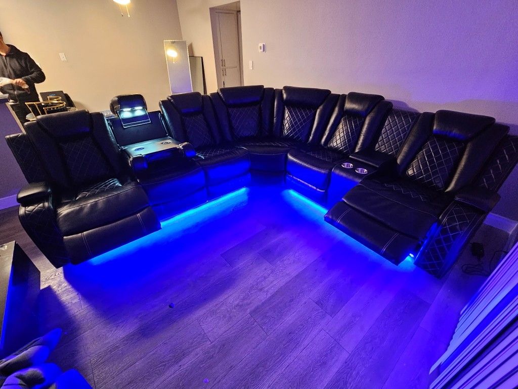 Brand New Sectional Faux Leather Power Recliner LED Light $1599