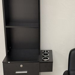 Black Salon Styling Station Cabinet w/ Storage | Barber/Beauty Shop