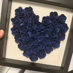 Blue Rose Heart 10x10” Shadowbox Frame Wall Art Home Decor 