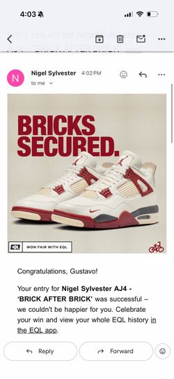 Nike Air Jordan Retro 4 OG “Nigel Sylvester Brick After Brick” Men’s Size 9.5 New